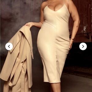 Fashion Nova Nude Slip Midi Dress with Spaghetti Straps